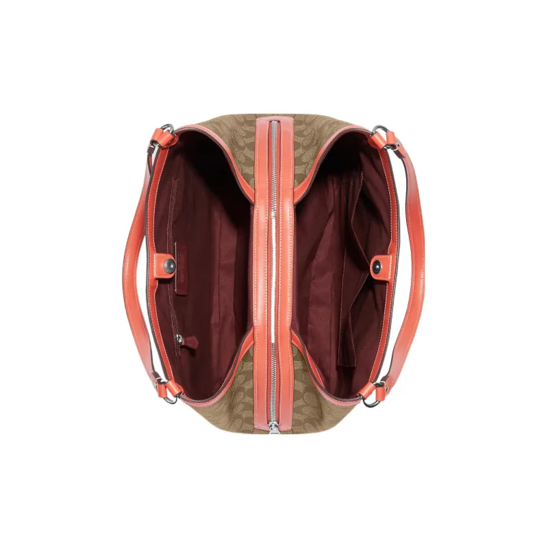 COACH Kristy Canvas With Leather Hobo Bag Handbag Shoulder Bag Women's Brown & Orange-2