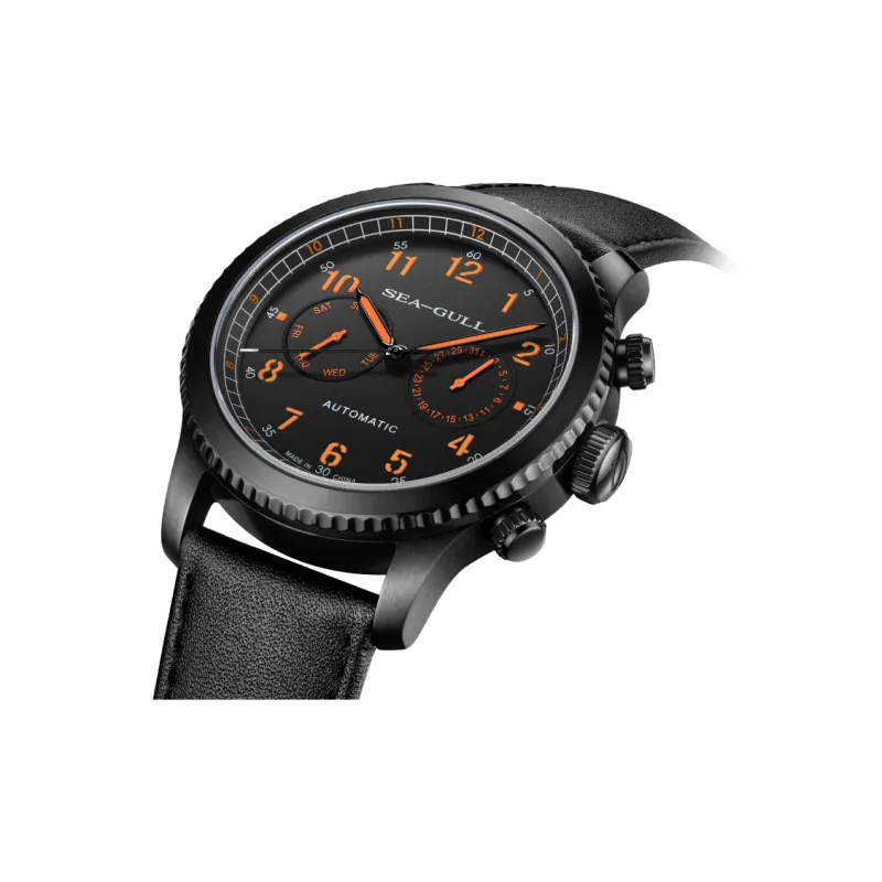 Sea Gull Pilot Collection Automatic Mechanical Movement Genuine Leather Strap Watch Men's Watches Black Dial-2
