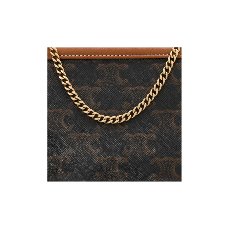 CELINE TriompheCANVAS Sheepskin Detail Chain Bag Shoulder Bag Crossbody Bag Regular Women's Tawny-9