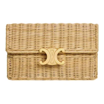 CELINE Triomphe Plant Material Cow Leather Patchwork Crossbody Bag Shoulder Bag Women's Natural Color/Tan