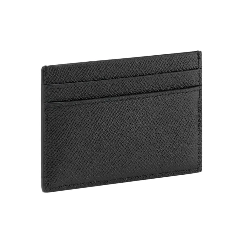 BVLGARI Cow Leather Card Clip Card Holder Men's Black-1