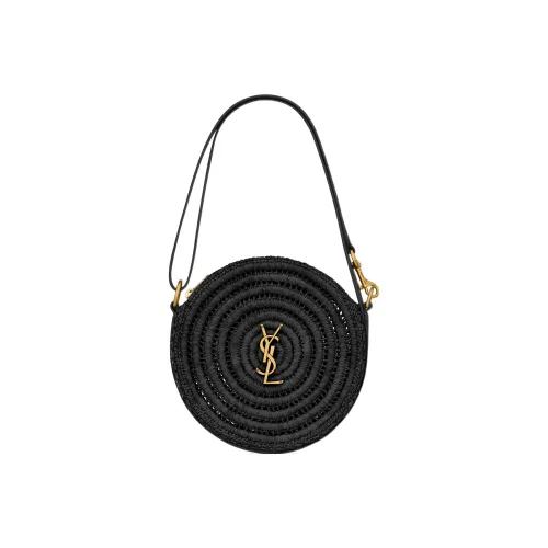 SAINT LAURENT Raffia Cow Leather Patchwork Shoulder Bag Crossbody Bag Handbag Women's Black