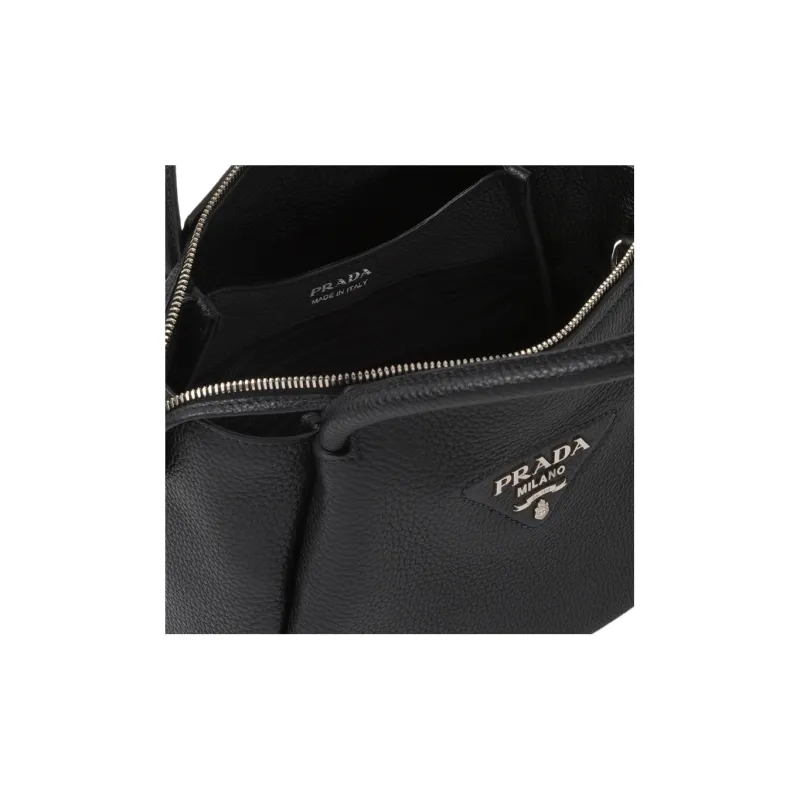 PRADA Leather Shoulder Bag Crossbody Bag Handbag Small Size Women's Black-3