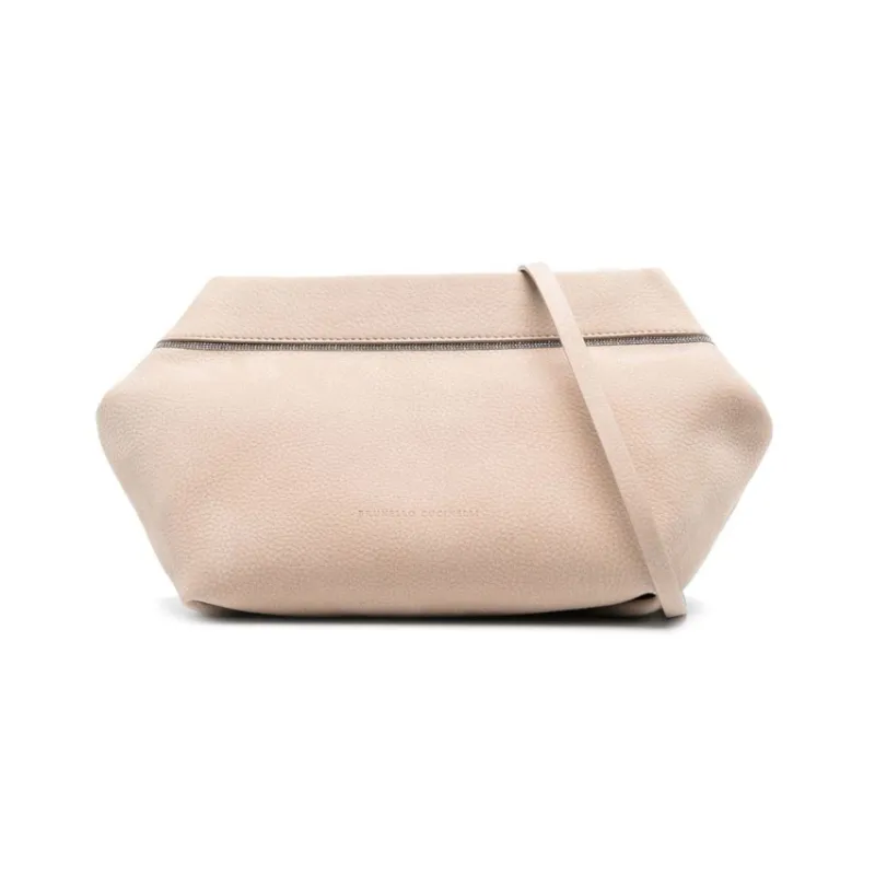 Brunello Cucinelli Leather Crossbody Bag Shoulder Bag Women's Light Beige-0