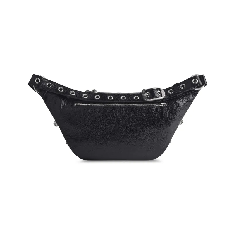 Balenciaga Le Cagole Fine Grained Sheepskin Fanny Pack Medium Size Men's Black-3
