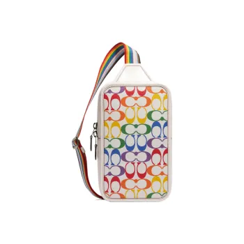 COACH Sullivan Canvas With Leather Sling Bag Fanny Pack Shoulder Bag Crossbody Bag Small Size Men's Rainbow & White