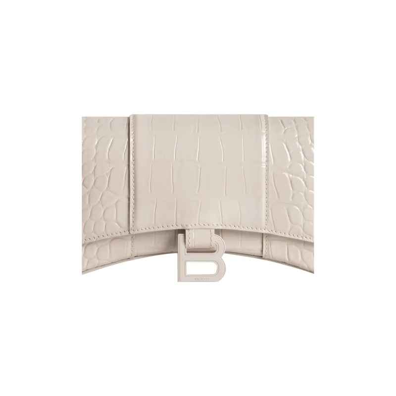 Balenciaga Hourglass Crocodile Embossed Calfskin Shoulder Bag, Crossbody Bag, Wallet Women's Light Umber-5