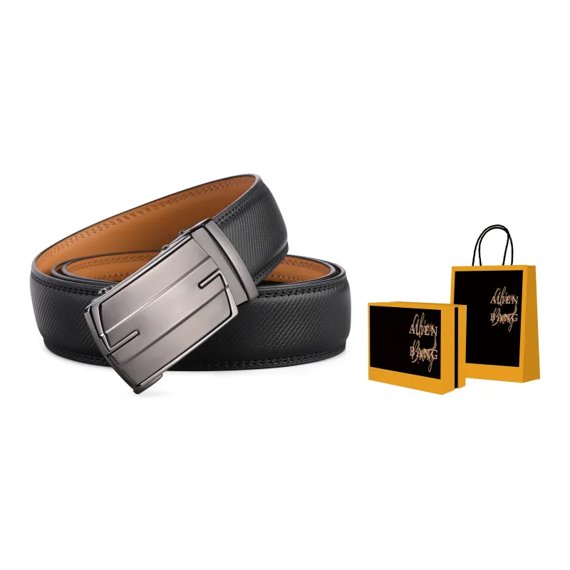 ALIEN BANG Gift Business Belt With Automatic Buckle Cow Leather Leather Belts Men's 3.5cm-2