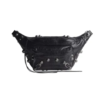 Balenciaga Le Cagole Fine Grained Sheepskin Fanny Pack Medium Size Men's Black