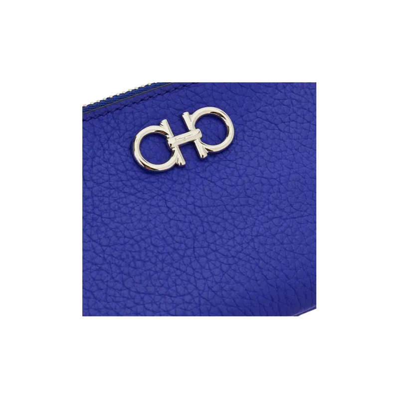 FERRAGAMO GANCINI Soft Rolled Flower Calfskin Key Pouch Women's Blue-3