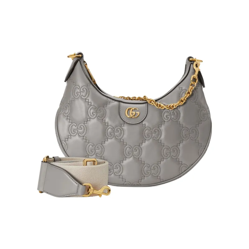 GUCCI GG Matelassé Leather Shoulder Bag Crescent Bag Shoulder Bag, Crossbody Bag Women's Gray-1