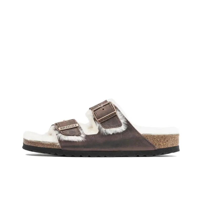 Birkenstock Arizona Shearling Waxy Leather Narrow Fit Sandals 'Oiled Habana'-0