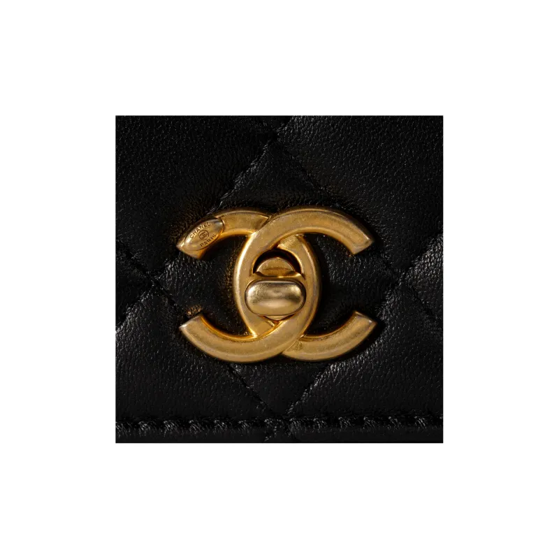 CHANEL Camellia Adjusting Buckle Chain With Gold Cc Logo Mini Woc Black-3