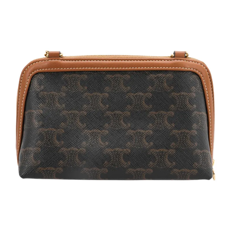 CELINE TriompheCANVAS Sheepskin Detail Chain Bag Shoulder Bag Crossbody Bag Regular Women's Tawny-5