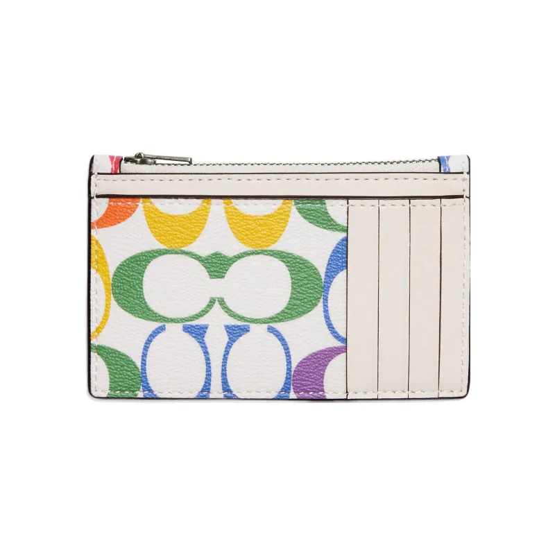 COACH Card Case Canvas With Leather Card Holder Coin Purse Women's Rainbow-1