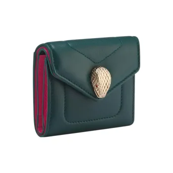 BVLGARI Serpenti Reverse Calfskin Coin Purse Women's Green