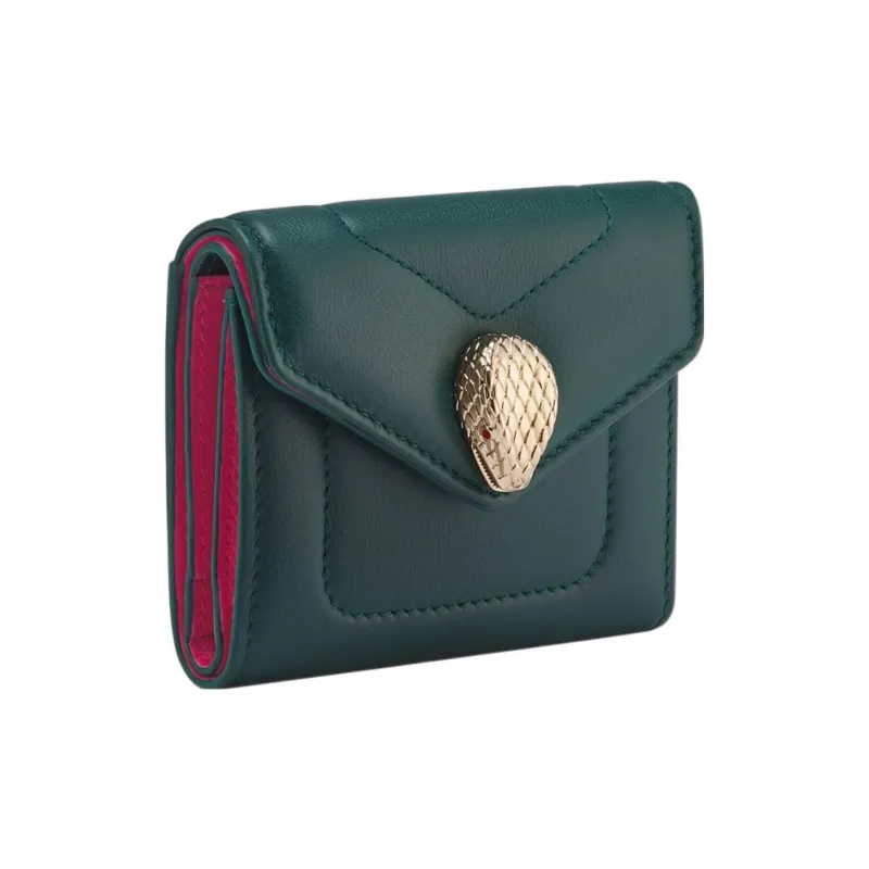 BVLGARI Serpenti Reverse Calfskin Coin Purse Women's Green-0