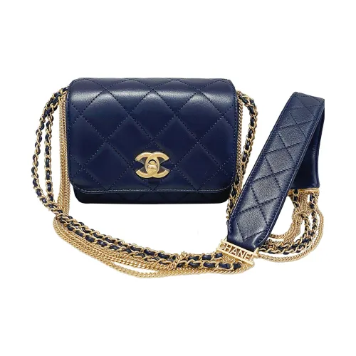 CHANEL Lambskin Messenger Bag, Shoulder Bag, Crossbody Bag Trumpets Women's Dark Navy Blue