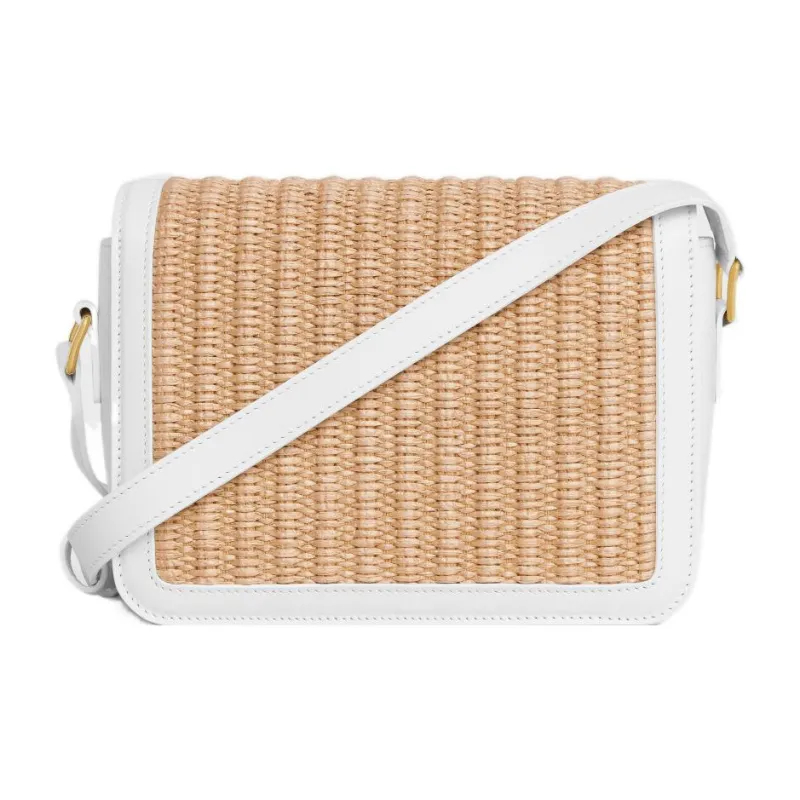 CELINE Triomphe Plant Material With Cow Leather Shoulder Bag, Crossbody Bag Women's Natural/White-2