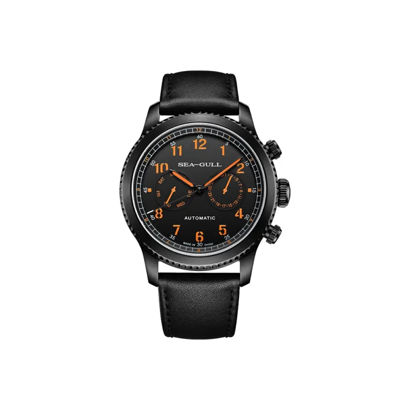 Sea Gull Pilot Collection Automatic Mechanical Movement Genuine Leather Strap Watch Men's Watches Black Dial-0