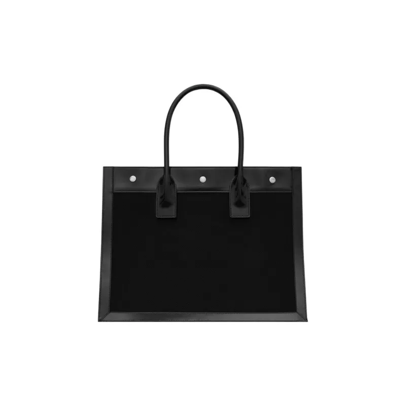 SAINT LAURENT Rive Gauche Mesh With Glossy Leather Tote Bag, Shopping Bag, Handbag Women's Black-3