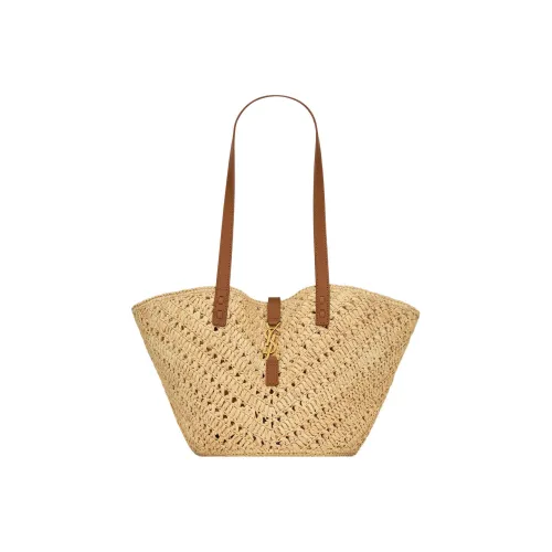 SAINT LAURENT Raffia With Cow Leather And Fabric One Shoulder Handbags Small Size Women's Natural/Brown