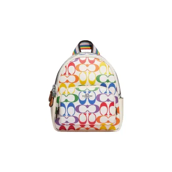 COACH Court Canvas With Leather Backpack Mini Women's Rainbow & White