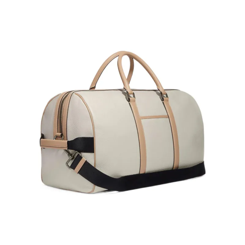 COACH Venturer Pebbled Leather With Smooth Calfskin Leather Boston Bag Handbag Tubas Men's White & Light Khaki-1