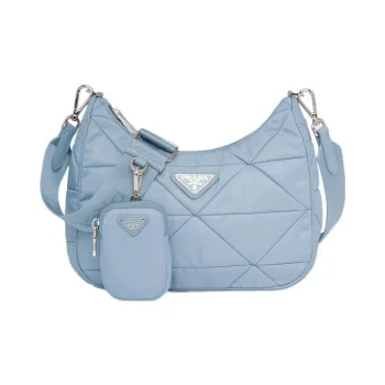 PRADA Fabric Hobo Bag Crossbody Bag Shoulder Bag Women's Light Blue