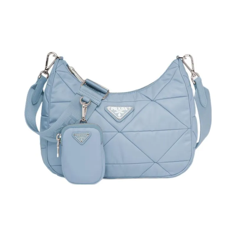 PRADA Fabric Hobo Bag Crossbody Bag Shoulder Bag Women's Light Blue-0