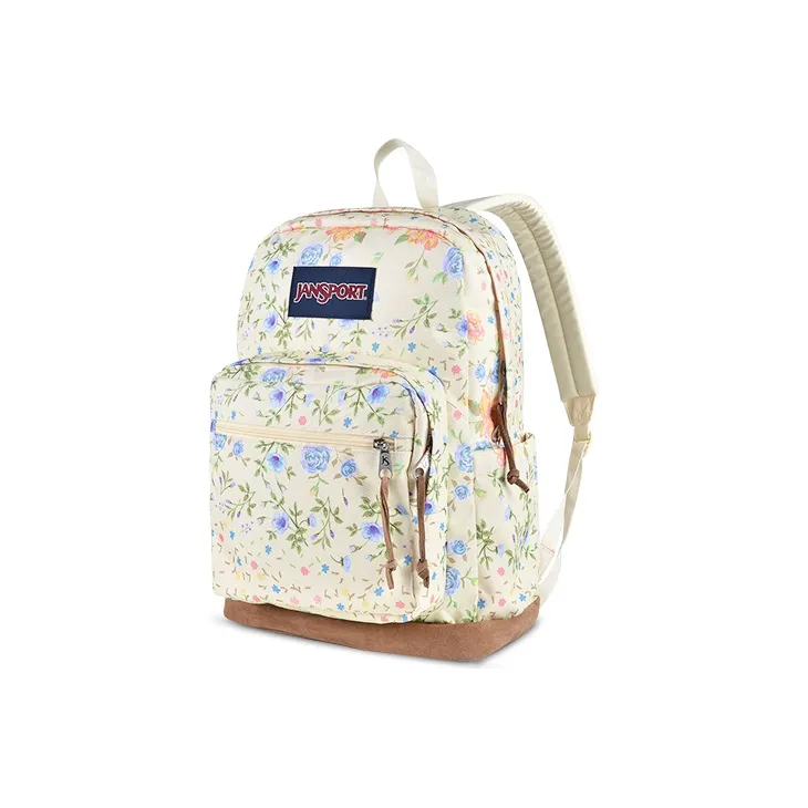 JanSport Leather Patchwork Backpack Medium Size Unisex Pastoral Floral Pattern-1