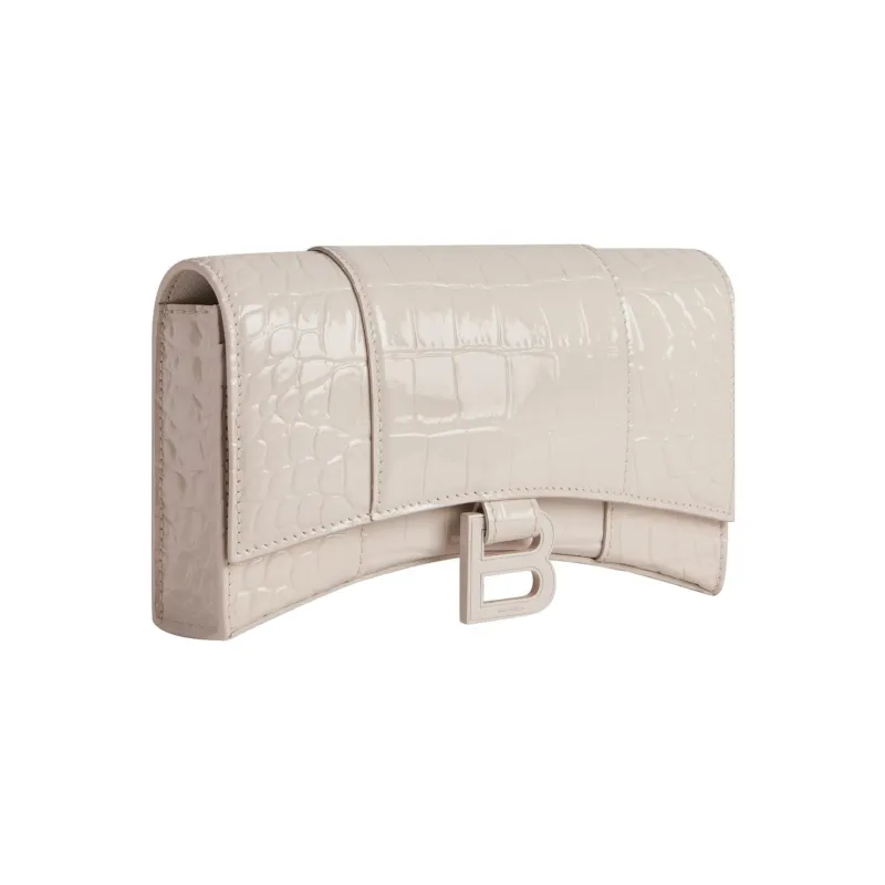 Balenciaga Hourglass Crocodile Embossed Calfskin Shoulder Bag, Crossbody Bag, Wallet Women's Light Umber-2