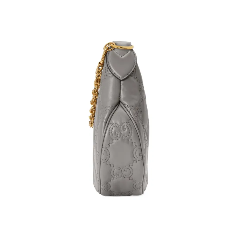 GUCCI GG Matelassé Leather Shoulder Bag Crescent Bag Shoulder Bag, Crossbody Bag Women's Gray-3