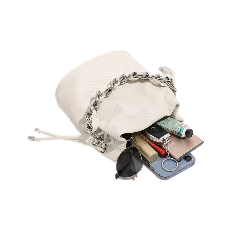 NOMK PU Hobo Bag, Bucket Bag, Tote Bag, Shopping Bag, Shoulder Bag, Handbag Trumpets Women's White/Black-5