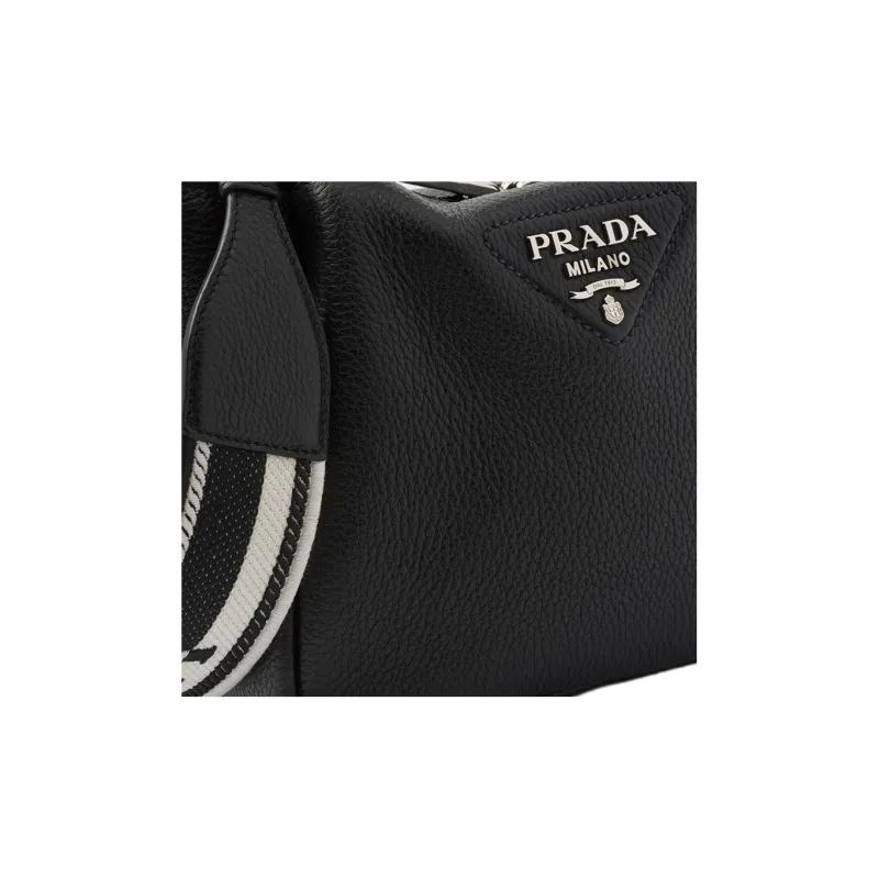 PRADA Leather Shoulder Bag Crossbody Bag Handbag Small Size Women's Black-4