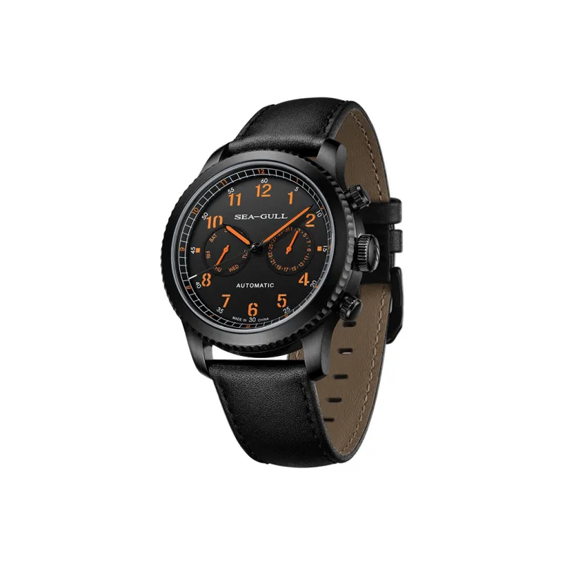 Sea Gull Pilot Collection Automatic Mechanical Movement Genuine Leather Strap Watch Men's Watches Black Dial-1