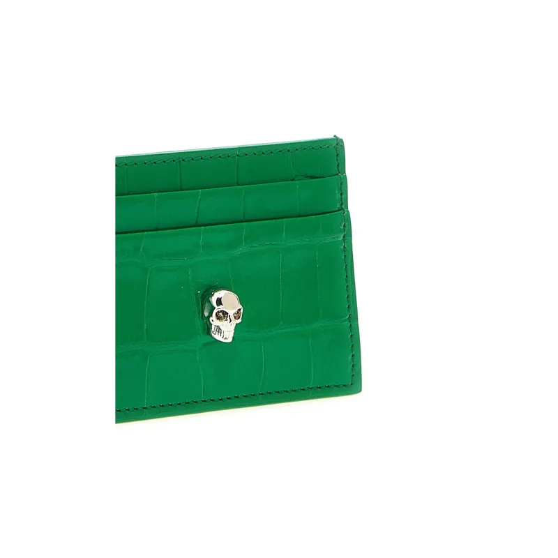 Alexander McQueen Crocodile Pattern Cow Leather Card Clip Card Holder Women's Green-2