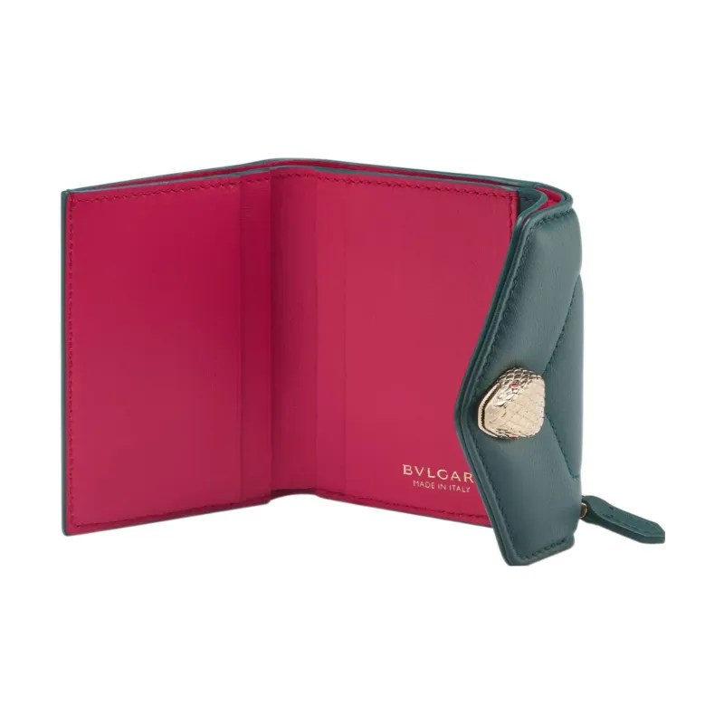 BVLGARI Serpenti Reverse Calfskin Coin Purse Women's Green-1