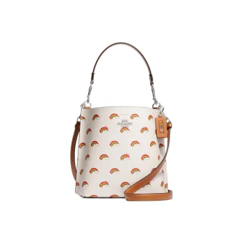 COACH Mollie Canvas Leather Bucket Bags Shoulder Bag Crossbody Bag Women's White & Rainbow