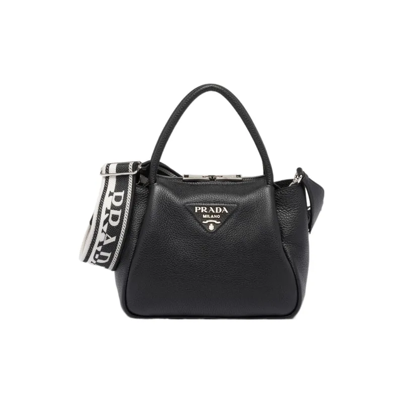PRADA Leather Shoulder Bag Crossbody Bag Handbag Small Size Women's Black-0
