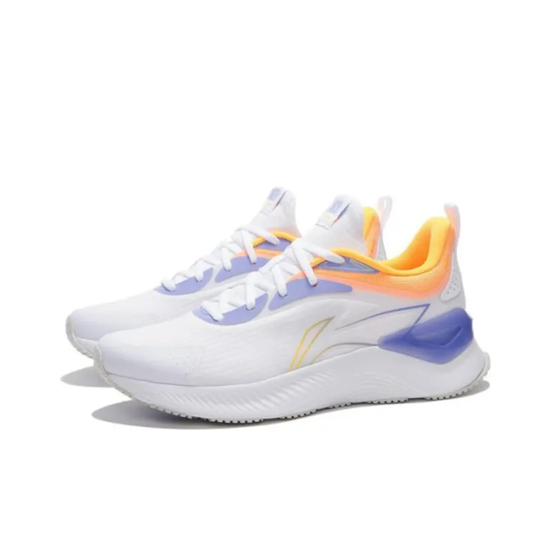 LiNing YueYing Element Cushioning Wear Resistant Rebound Low Top Sprint Running Shoes Men's White Yellow Purple-2