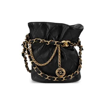 CHANEL Lambskin Bucket Bag Portable Crossbody Bag Shoulder Bag Women's Black