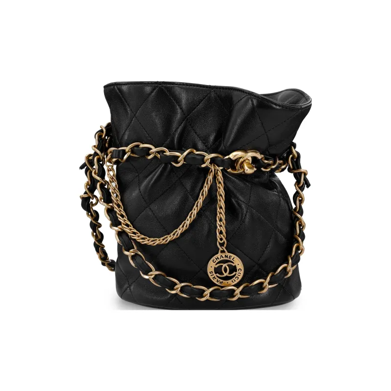 CHANEL Lambskin Bucket Bag, Portable Crossbody Bag, Shoulder Bag Trumpets Women's Black-0