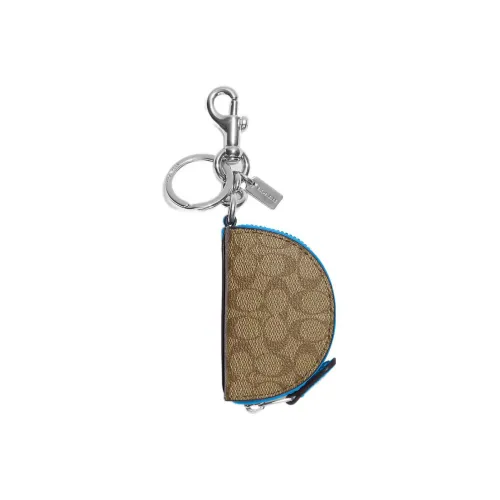 COACH Bag Charm Canvas With Leather Bag Accessories Women's Brown & Blue
