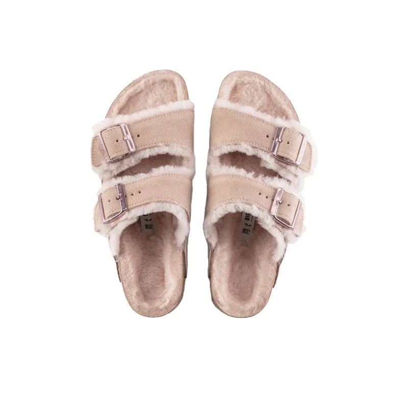 Birkenstock Arizona Shearling Suede Leather Sandals 'Light Rose' Women's-4
