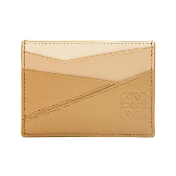 LOEWE Puzzle Cow Leather Card Clip Card Holder Women's Gray Beige/Gold
