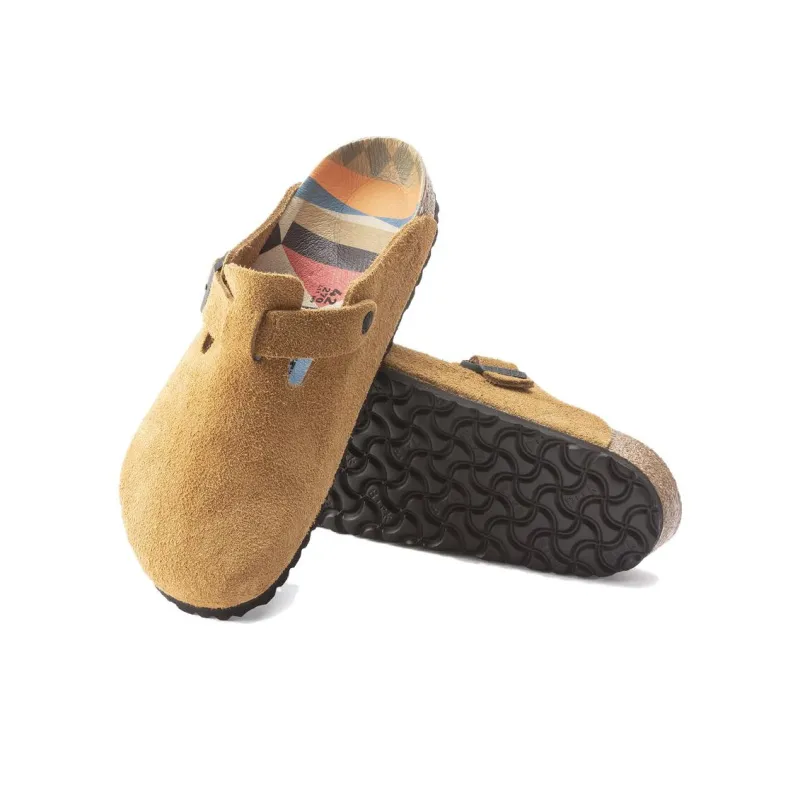 Birkenstock Boston Suede Cork Brown Pattern Footbed-4