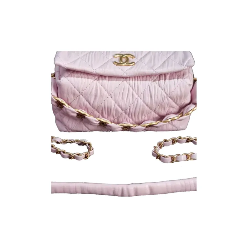 CHANEL Lambskin Hobo Bag, One Shoulder Handbag, Crossbody Bag Trumpets Women's Pink-1