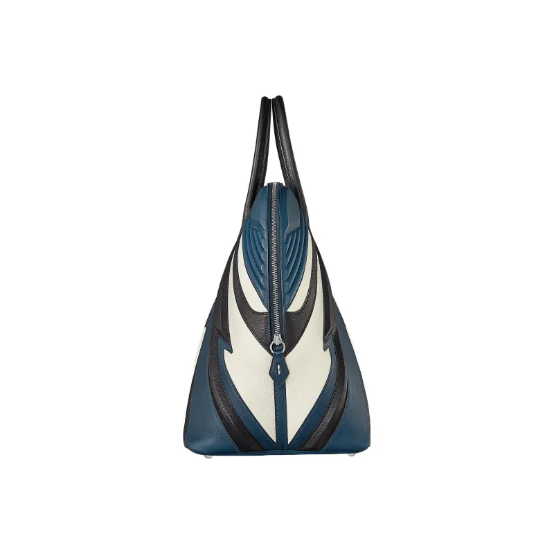 HERMES Bolide Evergrain Evercolor With Swift Calfskin Racing Bag Handbag Men's Black/White/Marine Blue-1