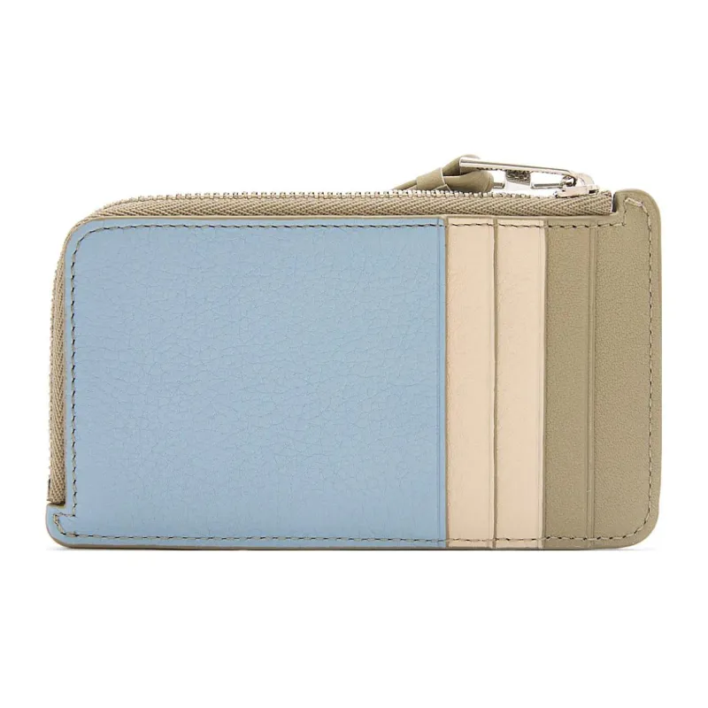 LOEWE Puzzle Cow Leather Coin Card Holder Women's Gray Blue/Laurel Green-2